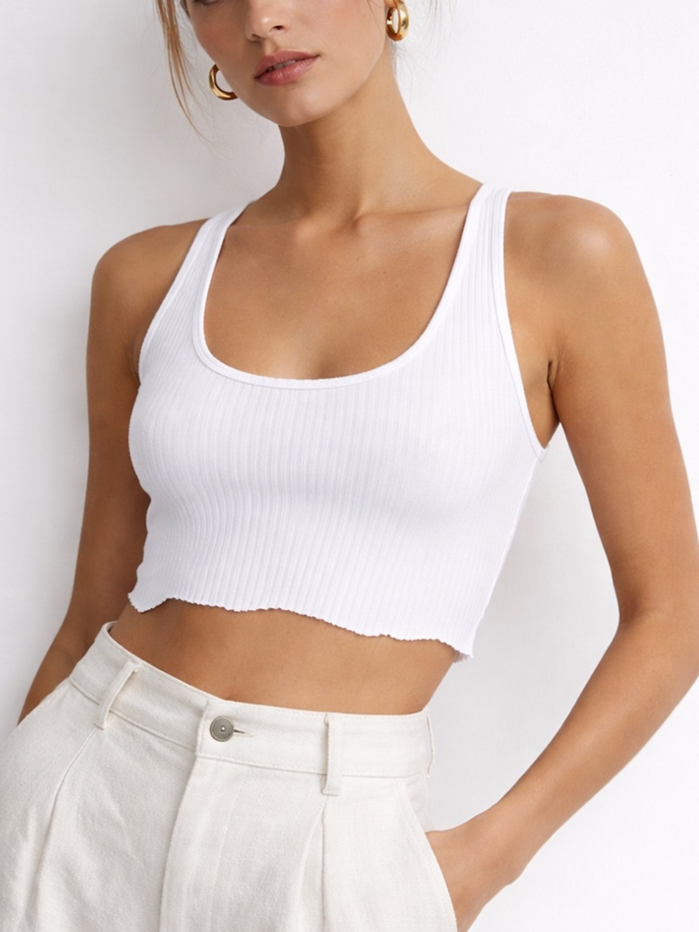 Oh Polly White Ribbed Crop Tank